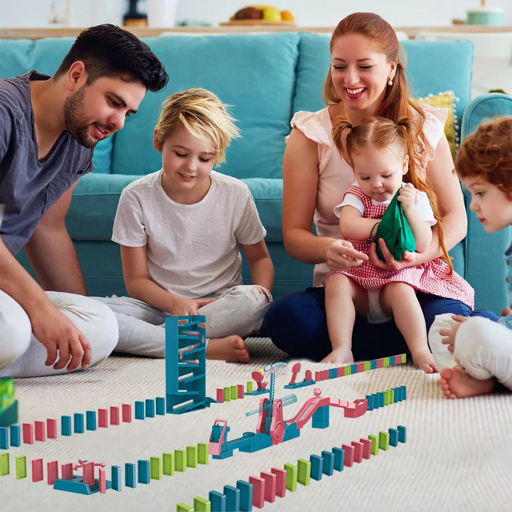 Ready! Set! Play! Link Domino Train Set Marble Theme with Lights and Sound Auto Domino Place Setter for Kids of All Ages - 120 Pieces