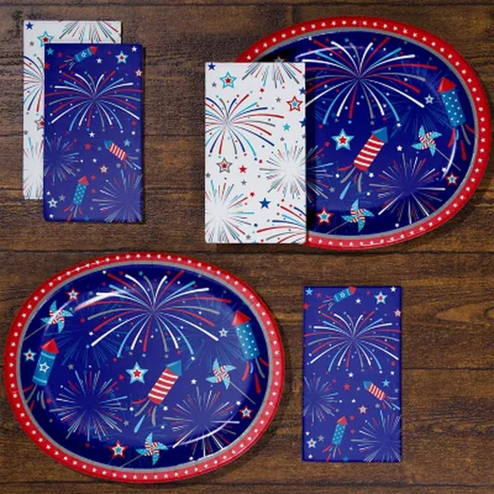 Artstyle Fireworks and Rockets Oval Plates and Dinner Napkins Tableware Kit, 200 Ct