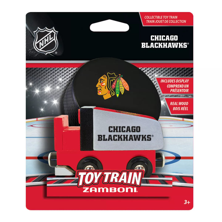 Masterpieces Officially Licensed NHL Chicago Blackhawks Wooden Toy Zamboni Train Engine for Kids.