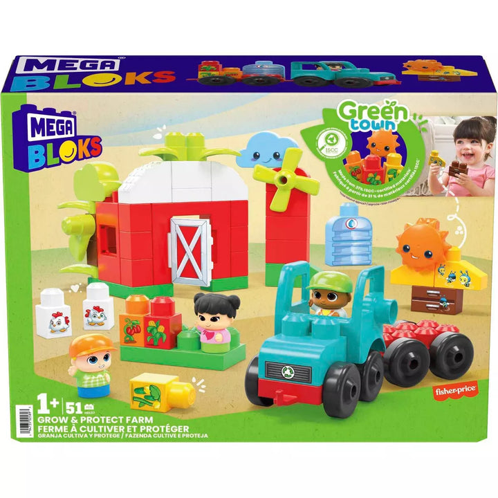 MEGA BLOKS Toy Blocks Grow & Protect Farm with 3 Figures for Toddler - 51Pcs