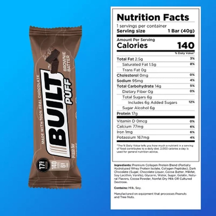 Built Bar Puff & Chunk Protein Bars, Variety Pack, 13 Ct.