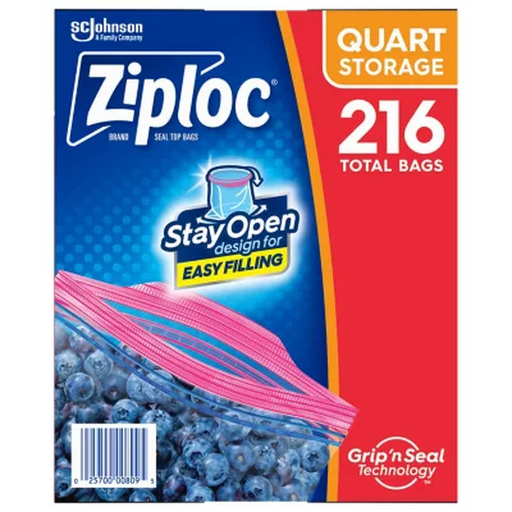 Ziploc Storage Quart Bags with New Stay Open Design, 216 Ct.