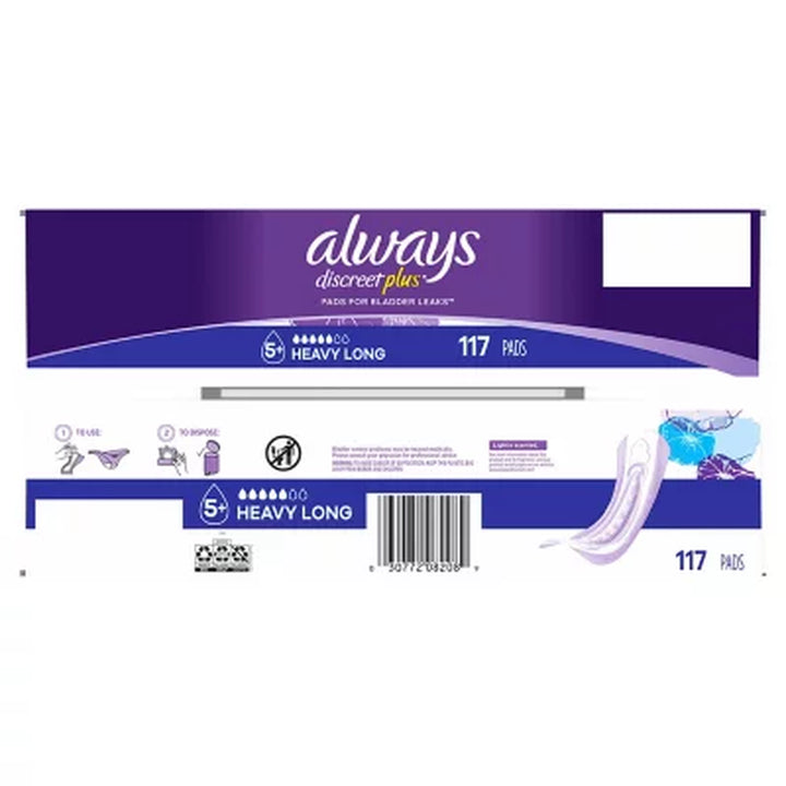 Always Discreet Incontinence Pads, Heavy Long, 117 Ct.