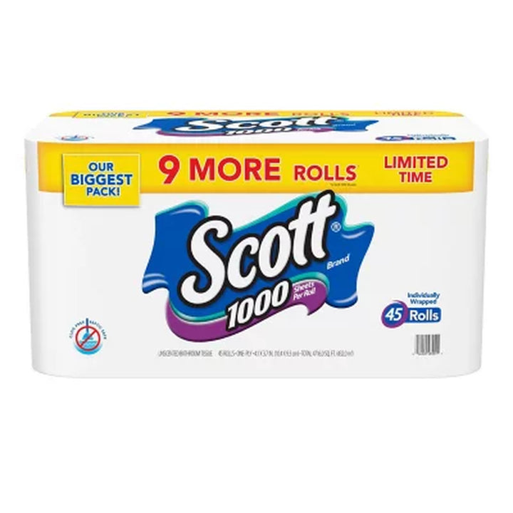 Scott 1000 Toilet Paper 1,000 Sheets/Roll, 45 Toilet Paper Rolls