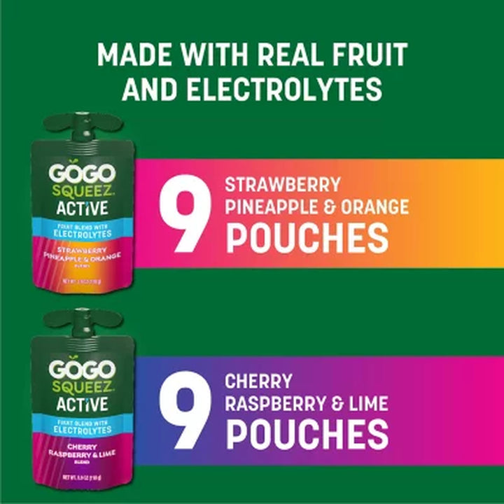 Gogo Squeez Active Fruit Blend with Electrolytes Variety Pack 3.9 Oz., 18 Pk.