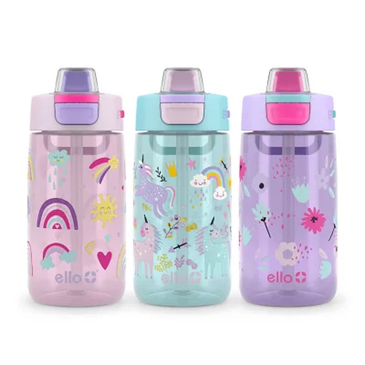 Ello Kids Colby 14-Oz. Tritan Plastic Water Bottle, 3-Pack (Assorted Colors)