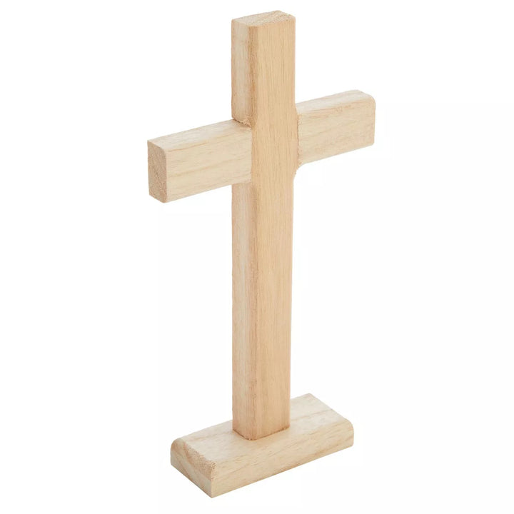 Juvale 3 Pack Unfinished Wood Cross Crucifix Religious Home Decor Gifts, Standing Table Cross Decorations,