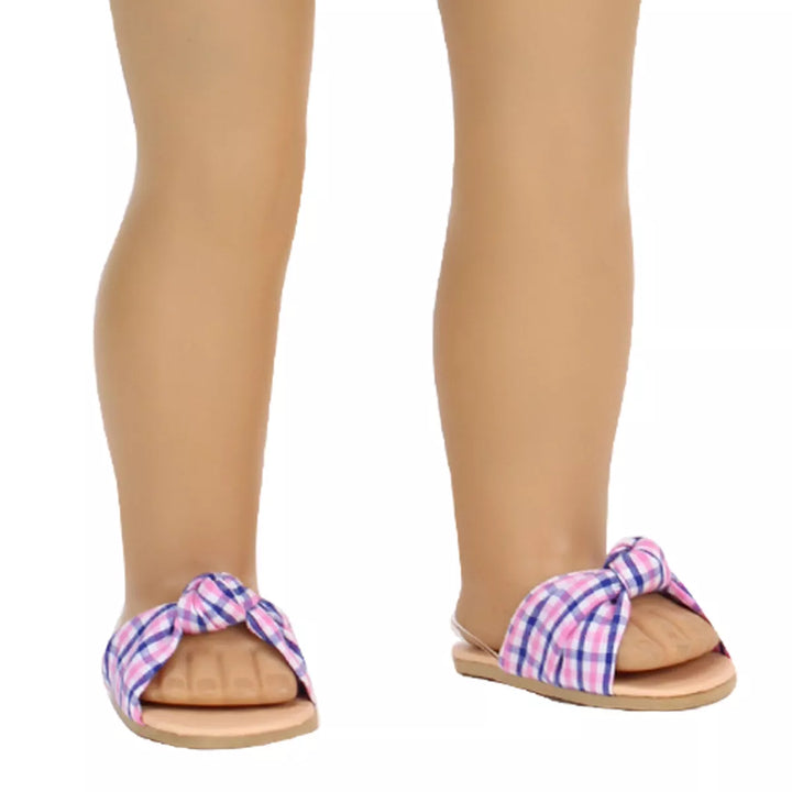 Sophia’S Plaid Fabric Knot Sandal for 18" Dolls, Pink/Blue