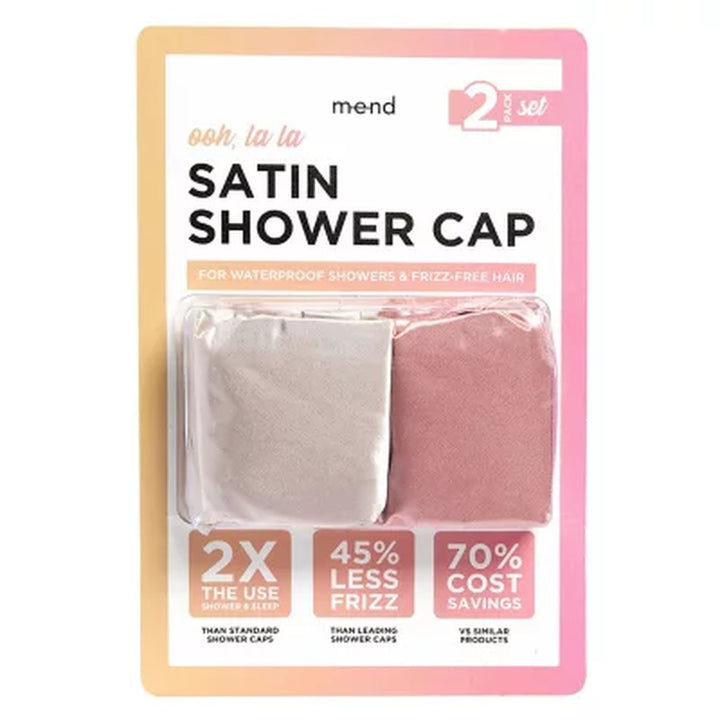 Mend Satin Shower Cap & Sleep Bonnet, Champagne & Blush, 2 Pk.