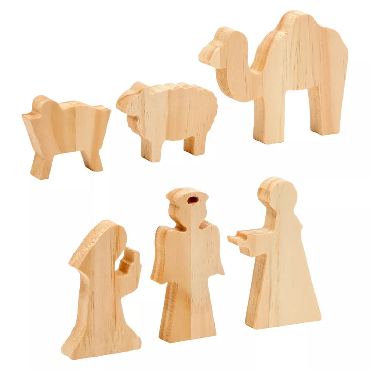 Bright Creations 11 Pieces DIY Wooden Nativity Scene Set, Unfinished Christmas Crafts Decoration