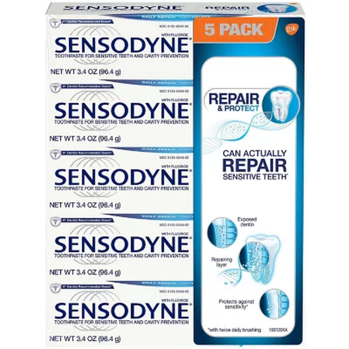 Sensodyne Repair & Protect Toothpaste for Sensitive Teeth, 3.4 Oz., 5 Pk.