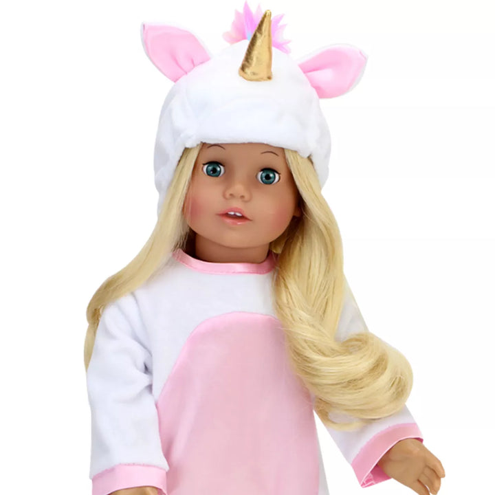 Sophia’S Unicorn Costume with Rainbow Hair for 18" Dolls, White