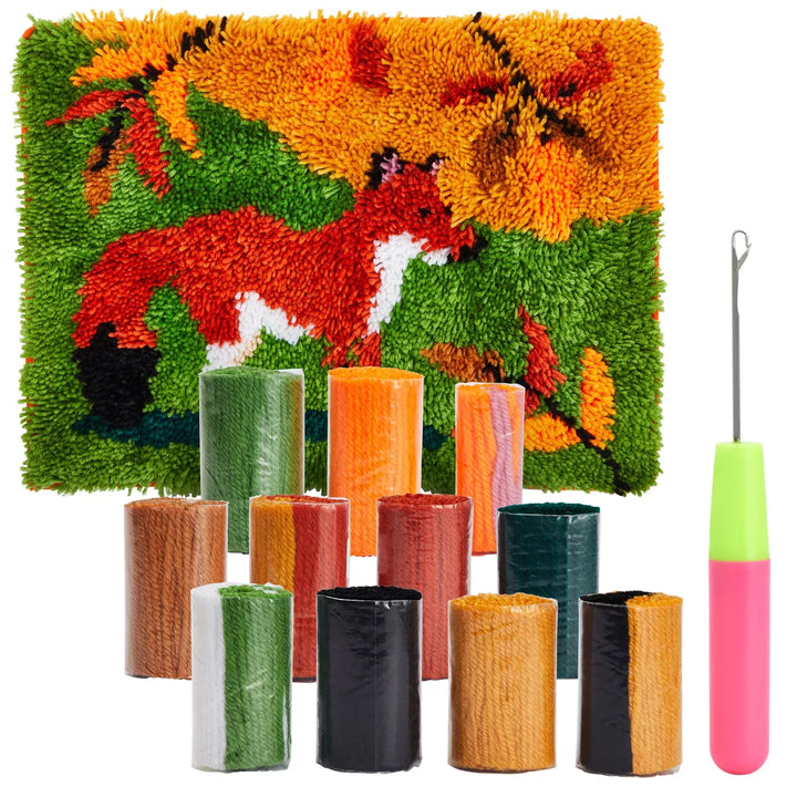 Bright Creations Fox Latch Rug Hooking Kits with Handles for Adults Beginners, DIY Crafts (20 X 15 In)