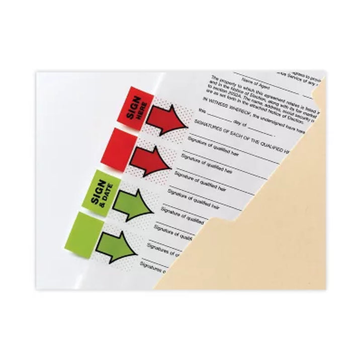 Post-It - Arrow Message 1" Flags - "Sign and Date" - Green - 2 50-Flag Dispensers/Pack