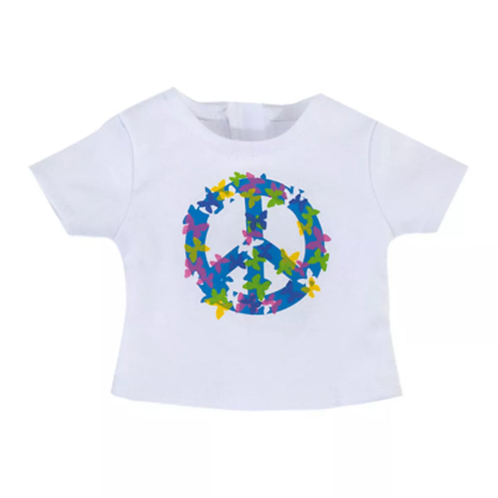 Sophia’S Peace Sign Tee Shirt & Sports Shorts for 18” Dolls, White/Blue