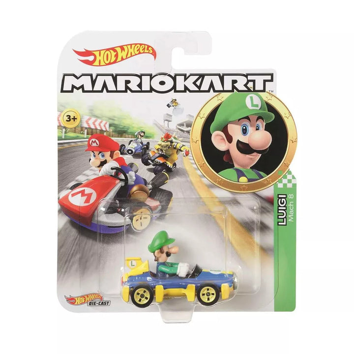 Hot Wheels Mario Kart 1:64 Luigi Mach 8, Collectible Vehicle