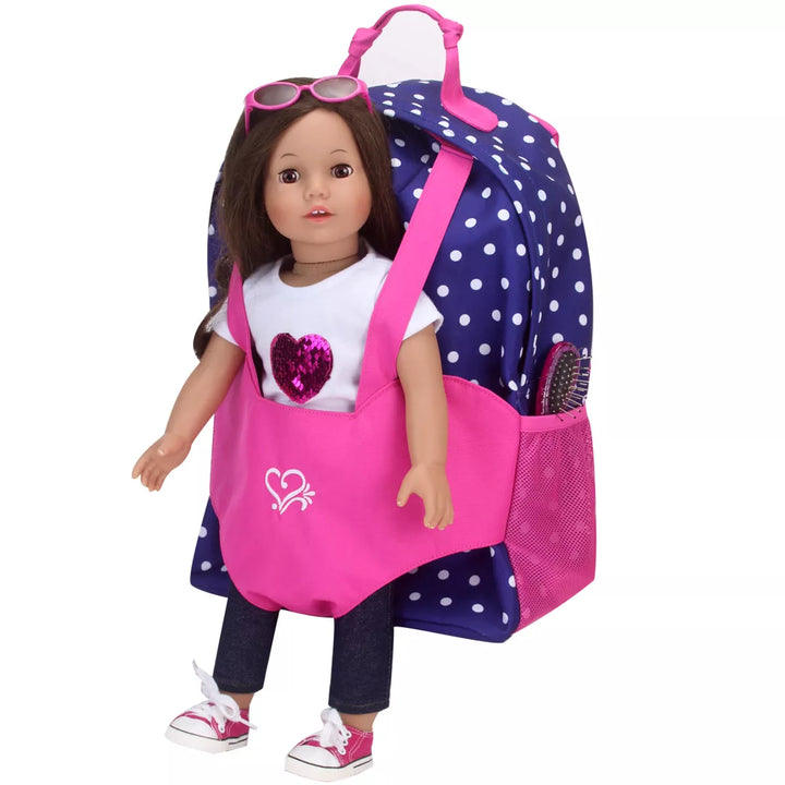 Sophia’S Polka Dot Backpack Carrier to Fit 15'' & 18'' Dolls, Navy