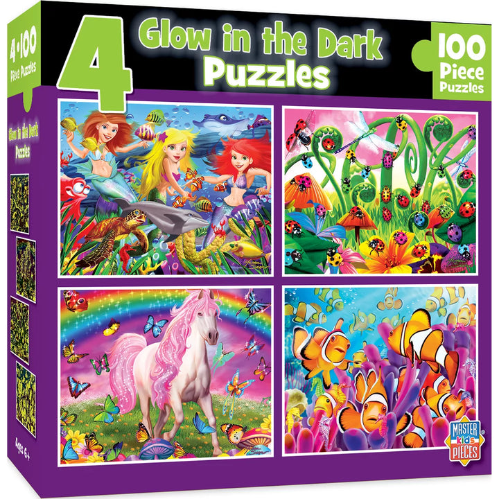 Masterpieces Kids Jigsaw Puzzle Set - Purple Glow 4-Pack 100 Pieces