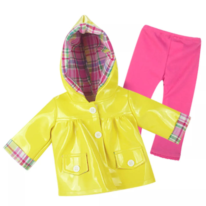 Sophia’S Raincoat, Leggings, Wellies, & Umbrella Set for 18” Dolls, Yellow/Hot Pink