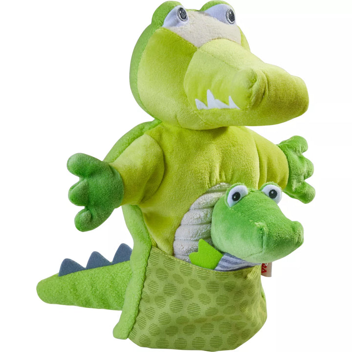 HABA Crocodile with Baby Hatchling - Hand Puppet and Finger Puppet 2 Pc Set