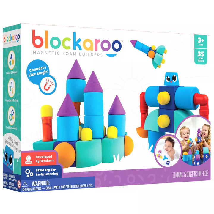 Blockaroo Magnetic Foam Building Blocks, Soft Foam Blocks to Develop Early STEM Learning Skills, Ultimate Bath Toy for Toddlers & Kids - Castle Set