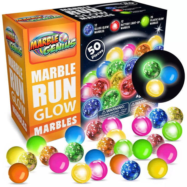 Marble Genius Marble Glow Run Race Track Set - 50 Pcs, Glow in the Dark, Gift for Kids, Color Instruction Manual