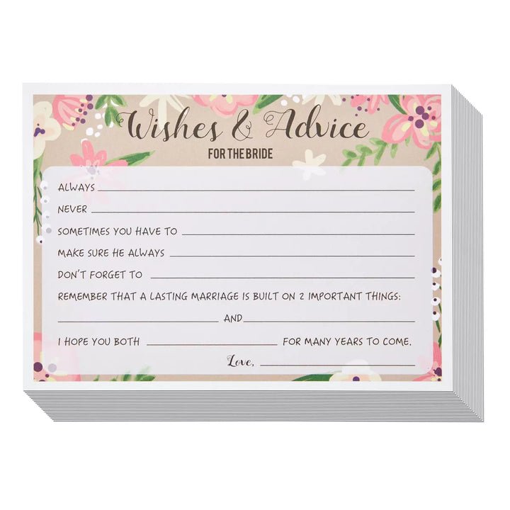 Best Paper Greetings 50 Pack Wedding Advice Cards for Bride, Bridal Shower Games, 5X7 In