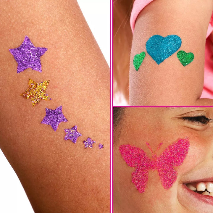 Girlzone Temporary Glitter Tattoos Kit for Girls, 33 Fun Pieces in 1 Sparkly Glitter Tattoos for Kids Kit