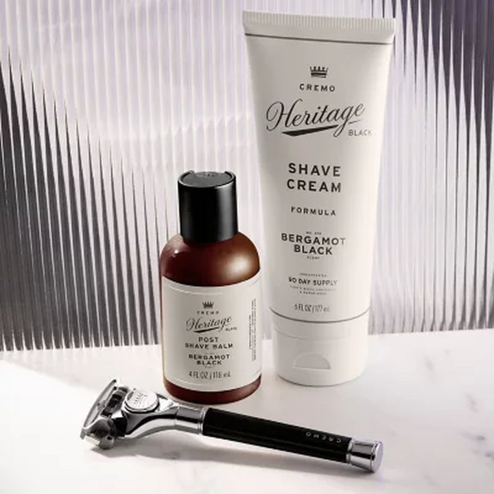 Cremo Heritage Black Shave Kit - Razor, Refills, Shave Cream & Balm