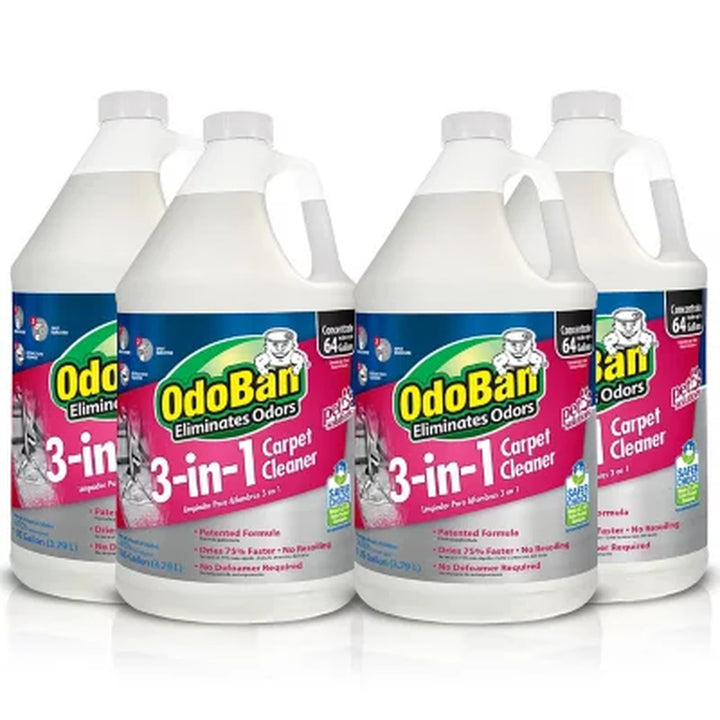 Odoban 3-In-1 Concentration Carpet Cleaner Solution, Fragrance Free (1 Gal., 4 Pk.)