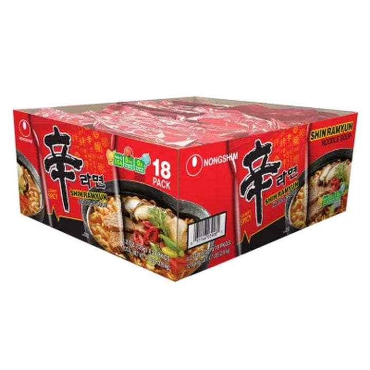 Nongshim Shin Ramyun Spicy Beef Ramen Noodle Soup 4.02 Oz., 18 Ct.