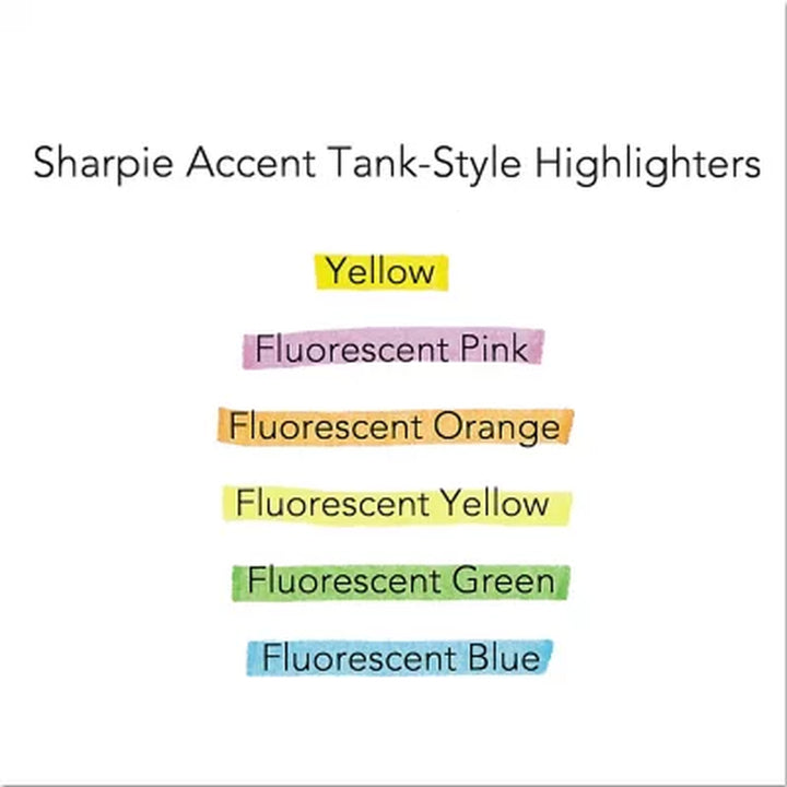 Sharpie Accent - Accent Tank Style Highlighter, Chisel Tip, Assorted Colors - 6 Ct.