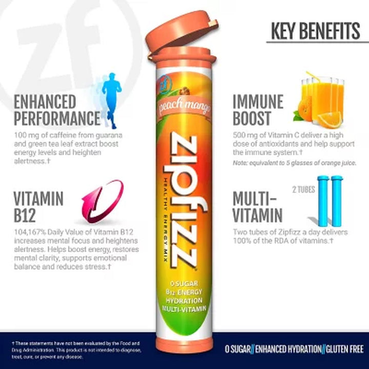 Zipfizz Energy Drink Mix, Peach Mango 20 Ct.