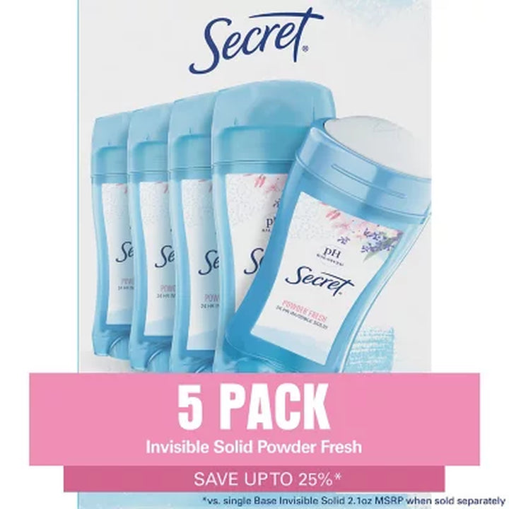 Secret Invisible Solid Antiperspirant and Deodorant, Powder Fresh, 2.1 Oz., 5 Pk.