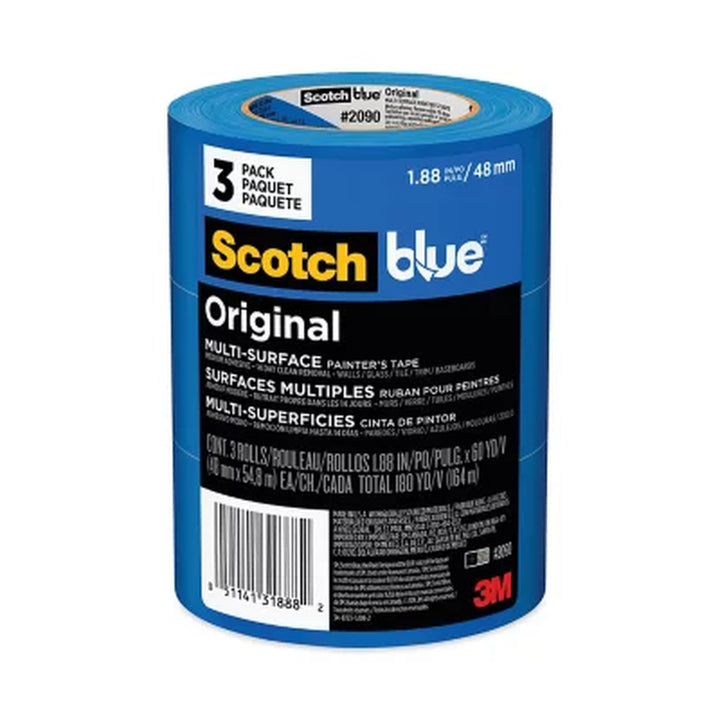 Scotch - Painter'S Masking Tape, 2" X 60 Yards, 3" Core, Blue - 3/Pack