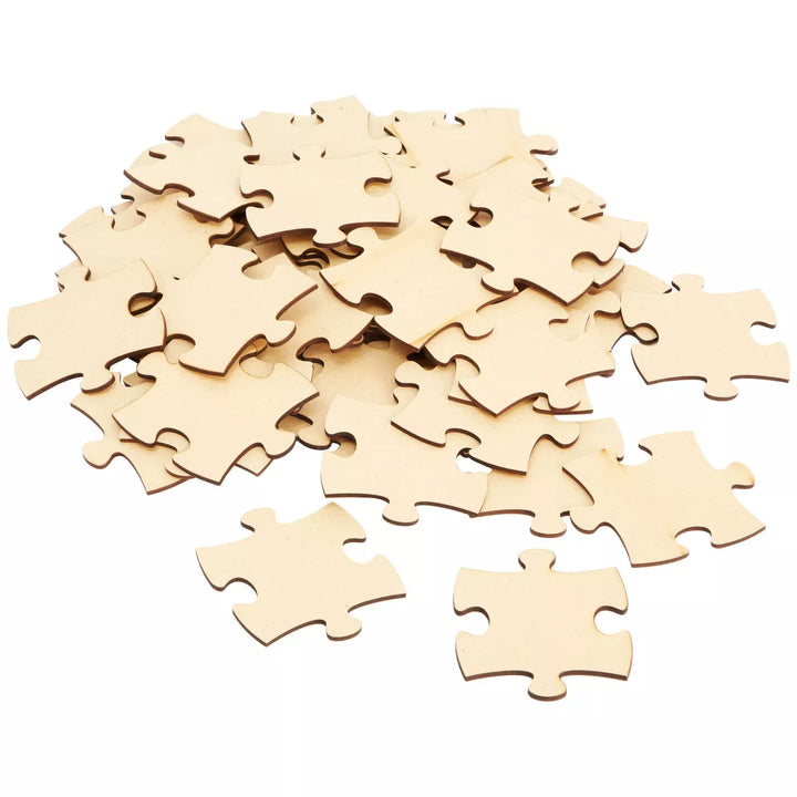 Bright Creations 50 Blank Wooden Puzzle Pieces for Crafts, DIY Art Projects, 3X3.5" Unfinished Freeform Jigsaw Wood Puzzle to Draw On