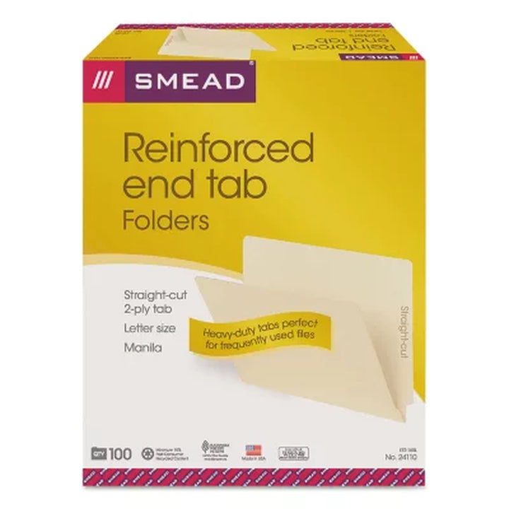 Smead Two-Ply End Tab Shelf Folders, Manila (Letter, 100Ct.)