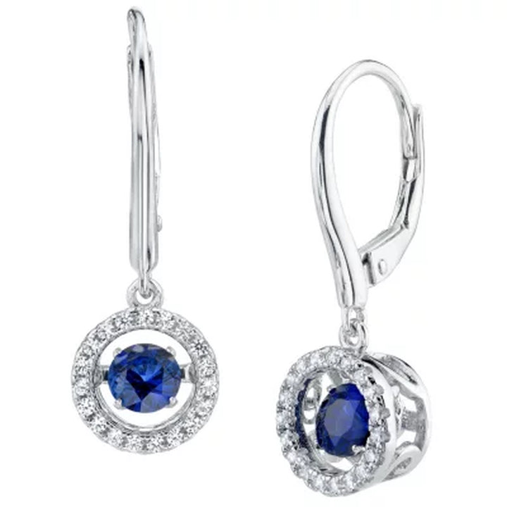 Sterling Silver Dancing Lab Created Blue & White Sapphire Earring and Pendant Set