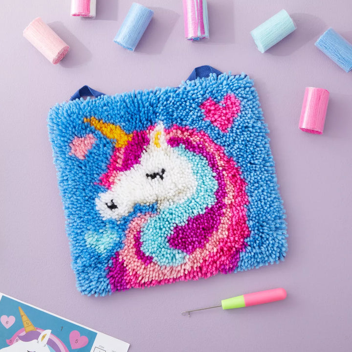 Mini Unicorn Latch Hook Rug Kit for Kids Crafts, Adults, and Beginners, DIY (12 X 11 In)