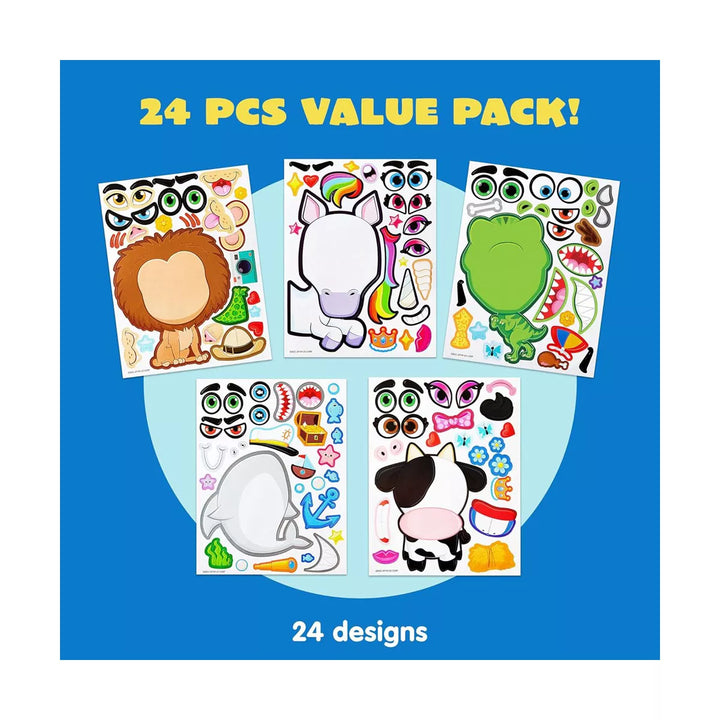 24PCS Make-A-Face Sticker Sheets Make Your Own Animal Mix and Match Sticker Sheets with Safaris, Sea and Fantasy Animals Kids Party Favor