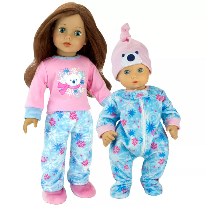 Sophia’S 2 Piece Winter-Print Fleece Sleeper Outfit with Hat Set for 15'' Dolls, Blue/Pink