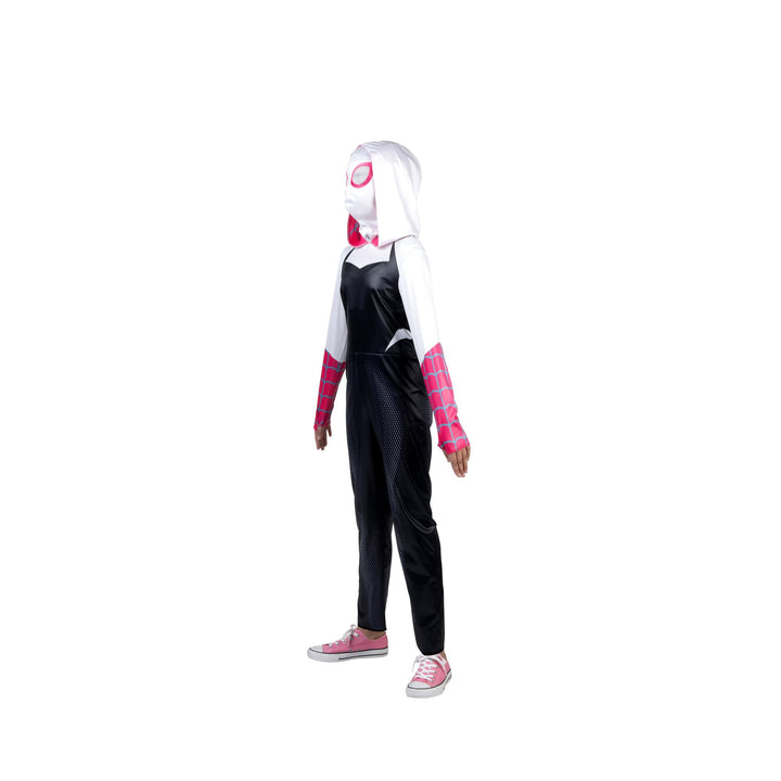 MARVEL Spider-Gwen Official Adult Halloween Costume - Premium Quality Hooded Jumpsuit with Pull On Fabric Mask Small