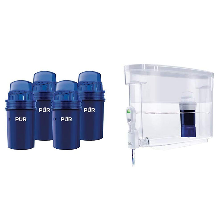 PUR Water Pitcher Replacement Filter (Pack of 4) and PUR PLUS Large Filtered Water Dispenser, 30 Cup