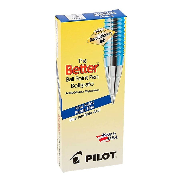 Pilot The Better Ball Point Pen Refillable Ballpoint Stick Pens, Fine Point, Blue Ink, 12-Pack (36011), Dozen Box (0.7mm - Fine)