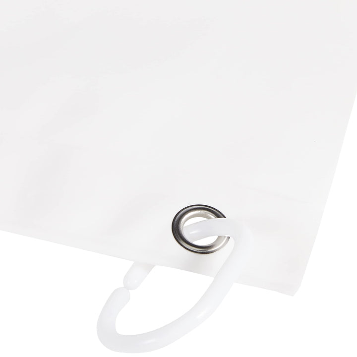 Basics Water Resistant 8-Gauge PEVA Shower Curtain Liner with Metal Grommets and Plastic Hooks, 78"L x 72"W, White 72" x 78"