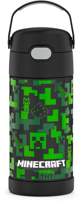 THERMOS FUNTAINER Water Bottle with Straw - 12 Ounce, Minecraft - Kids Stainless Steel Vacuum Insulated Water Bottle with Lid Licensed Characters