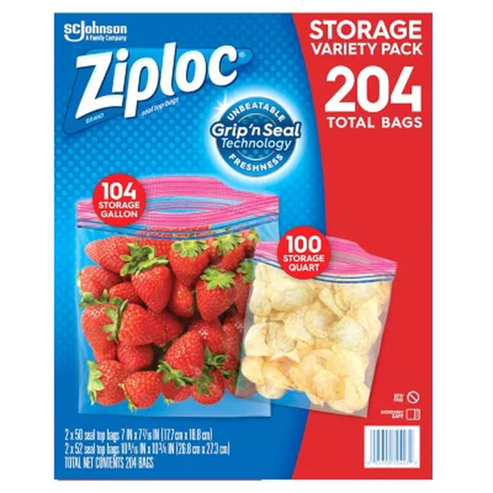 Ziploc Gallon & Storage Quart Bags with New Stay Open Design, 204 Ct.