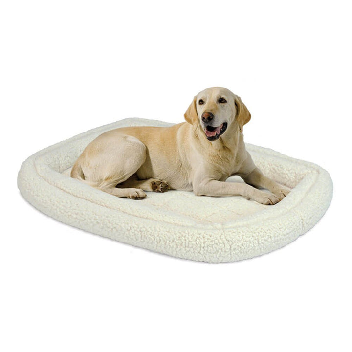 MidWest Homes for Pets Double Bolster Pet Bed | 36-Inch Dog Bed ideal for Medium / Large Dog Breeds & fits 36-Inch Long Dog Crates White Fleece 35.8"L x 21.0"W x 4.0"Th