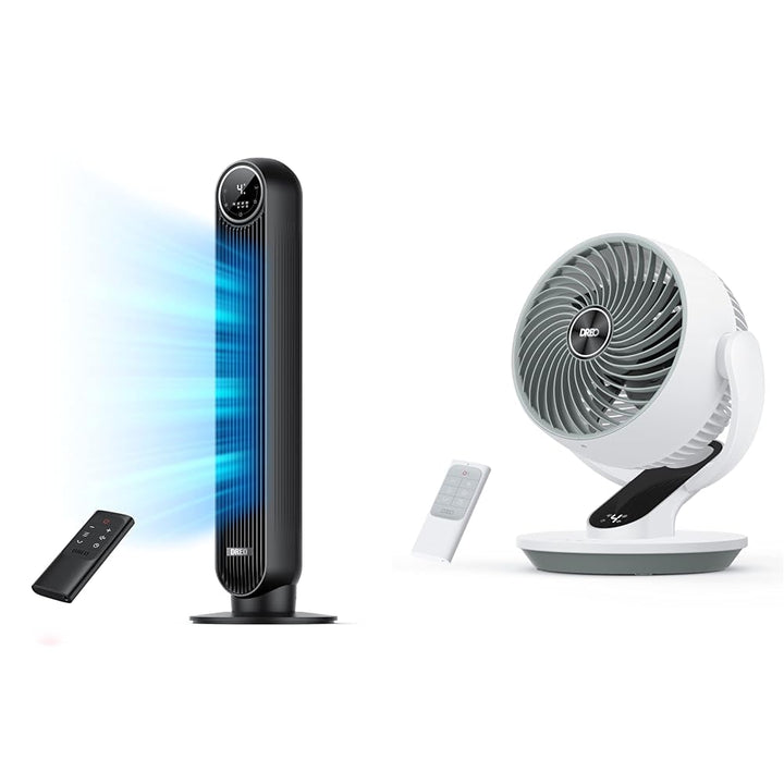 Dreo Tower Fan for Bedroom, 25ft/s Velocity Quiet Floor Fan, 90° Oscillating Fans for Indoors with 4 Speeds, 4 Modes, 8H Timer, Bladeless Fan, Standing Fans, Grey, Nomad One (DR-HTF007)