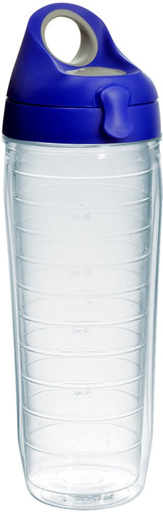 Tervis Clear & Colorful Lidded Made in USA Double Walled Insulated Tumbler Travel Cup Keeps Drinks Cold & Hot, 24oz Water Bottle, Blue Lid